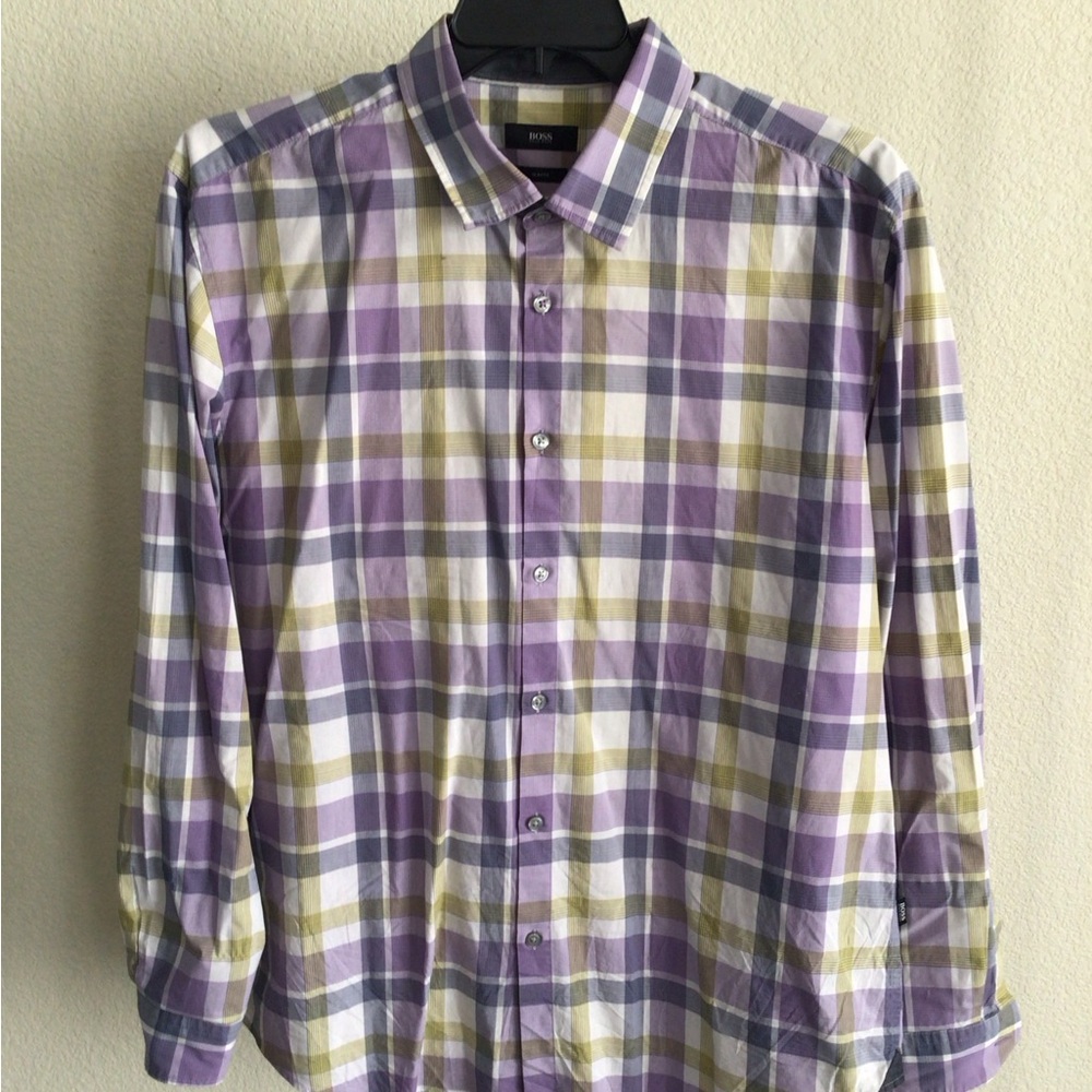 M022 Hugo Boss Men's Purple Plaid Shirt